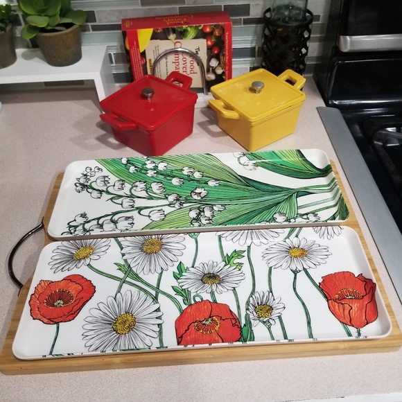 Design Imports Other - Melamine Oblong Floral Serving Trays Set of 2 Poppies Daisies Lillies Italy